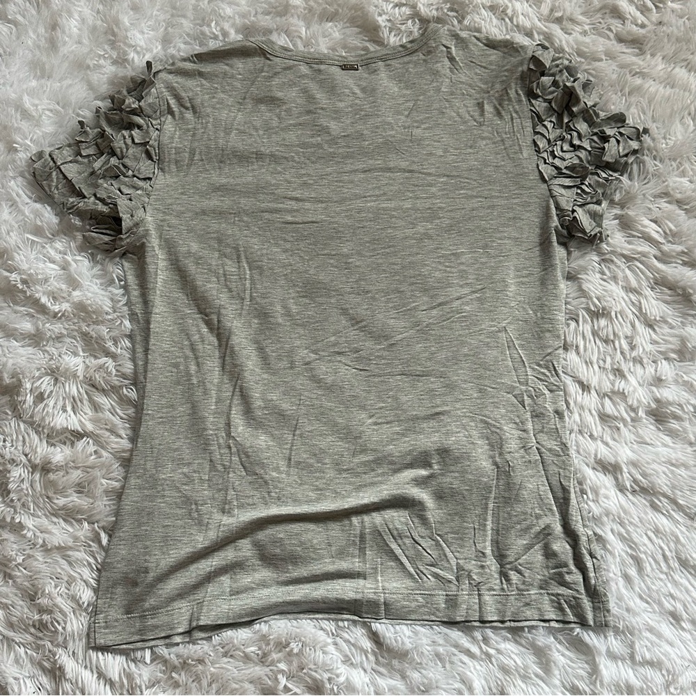 St John | Gray Ruffled Tee | Large - Picture 6 of 12